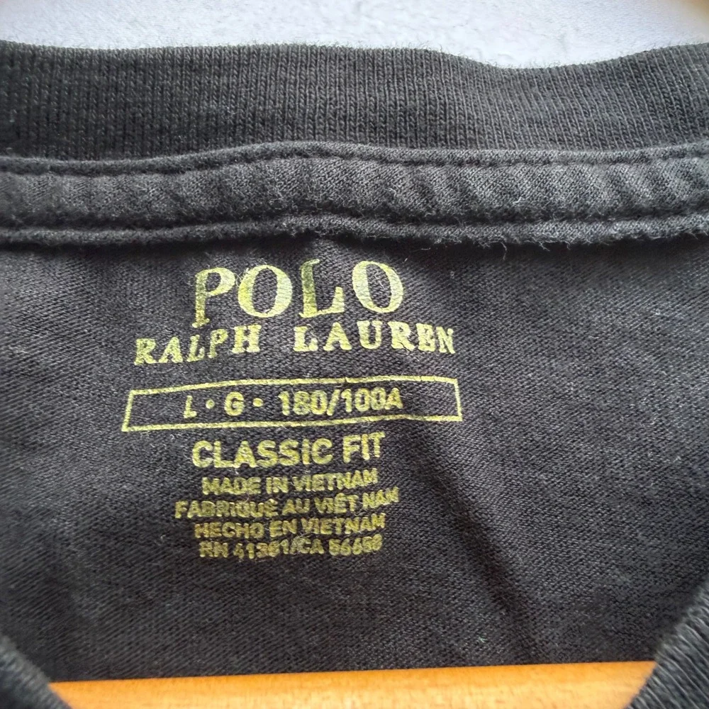 Polo Ralph Lauren Mens V-Neck T-Shirt Black Classic Fit Red Pony Logo Large